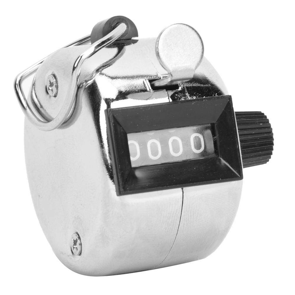 BTIHCEUOT Qiterr Hand Tally Counter, 4-Digits Silver Aluminium Alloy Handheld Counting Tool with Hook(Plastic Knob Reset)