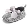 Baby Girls Mary Jane Flats Sparkly Bow Diamonds Princess Dress Shoes Anti-Slip Infant Crib Shoes (12-18 Months Toddler, Grey)
