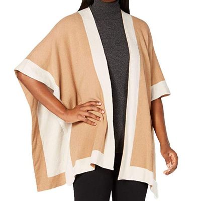Charter Club Womens Reversible Warm Poncho Tan O/S
