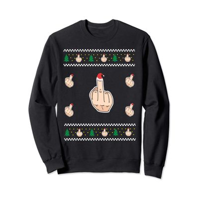 Funny Ugly Christmas Apparel Middle Finger with Santa hat Sweatshirt