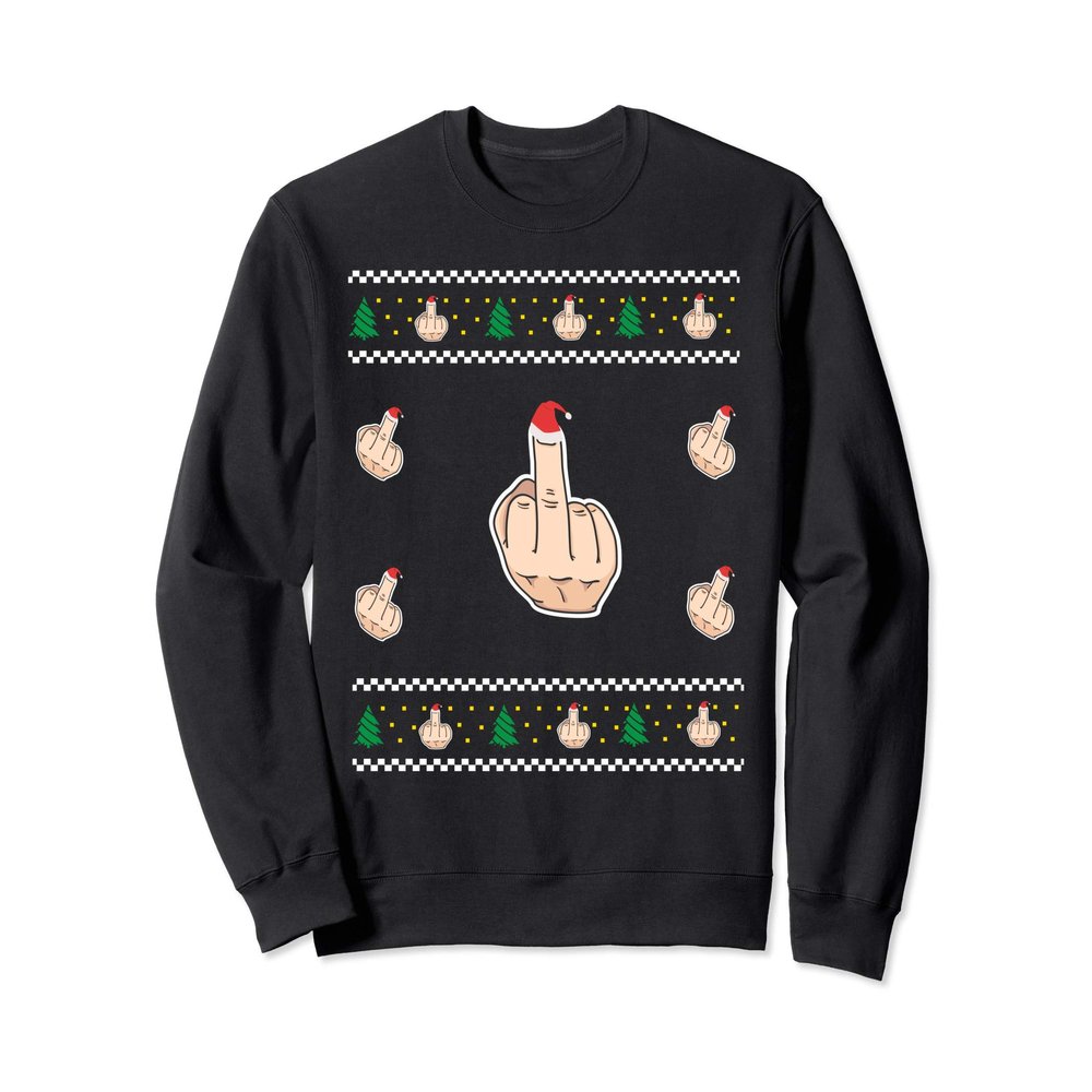 Funny Ugly Christmas Apparel Middle Finger with Santa hat Sweatshirt