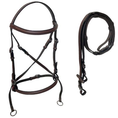 Equitem Leather English Bitless Bridle with Web Reins (Dark Brown, Pony)