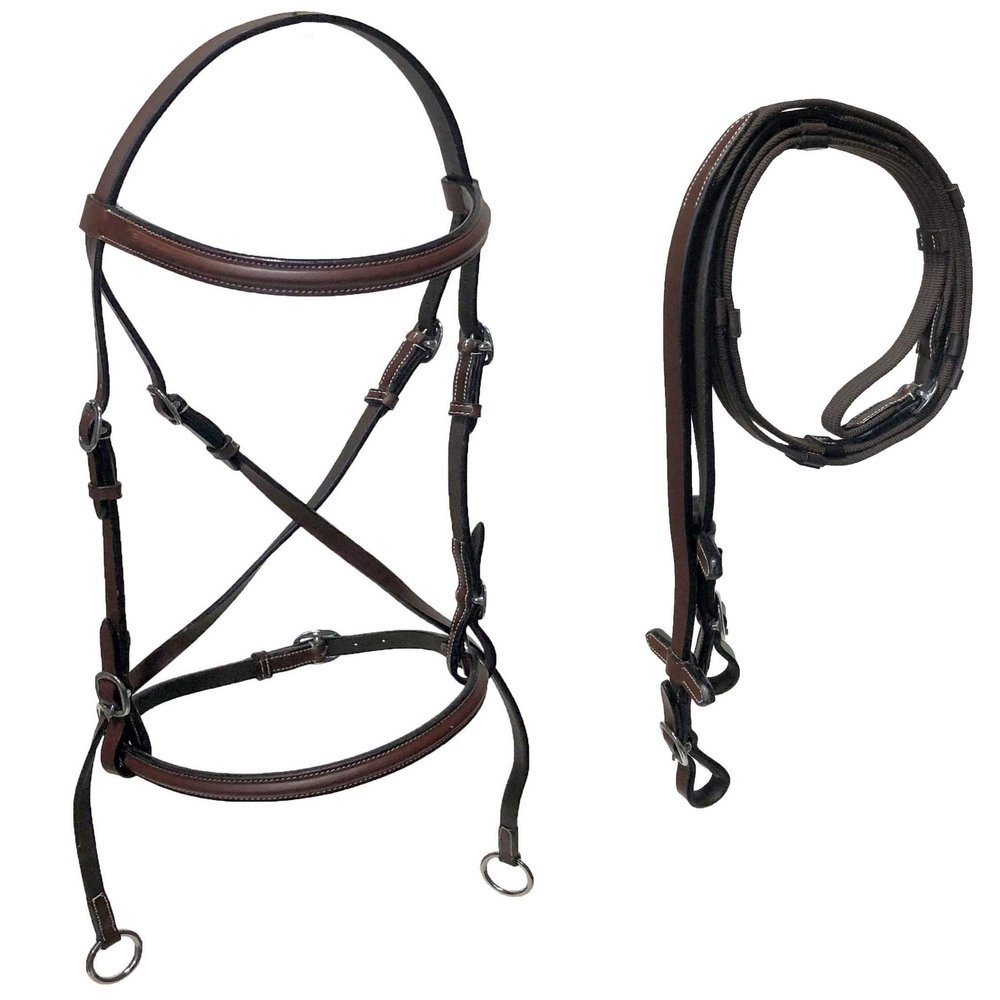 Equitem Leather English Bitless Bridle with Web Reins (Dark Brown, Pony)