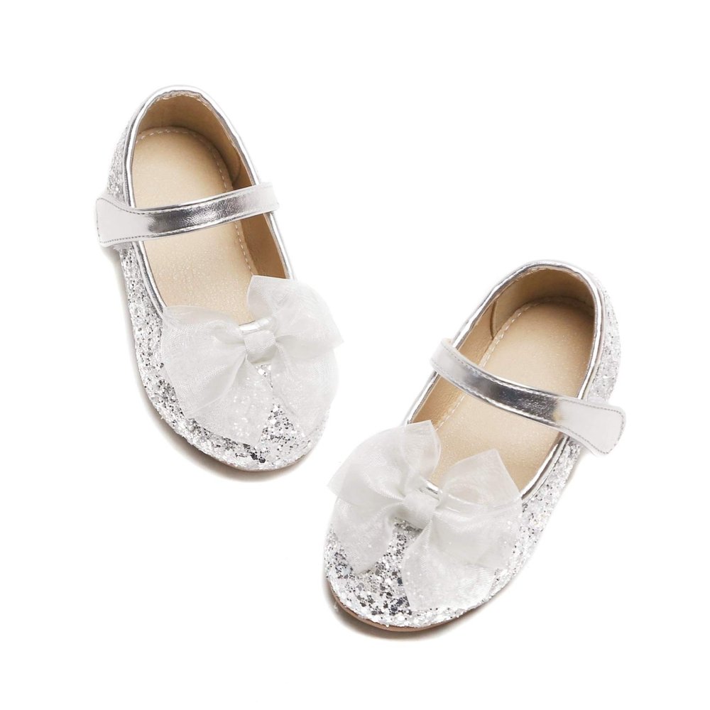 Otter MOMO Toddler/Little Girls Flower Girl Shoes Ballerina Flats Silver Shoes Size 8 Slip-on School Party Dress Shoes