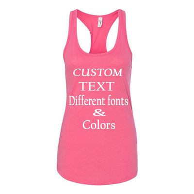 Just Customized Racer Back Tank for Ladies/Women Personalized with Your Own Text, Design Your Own Hot Pink