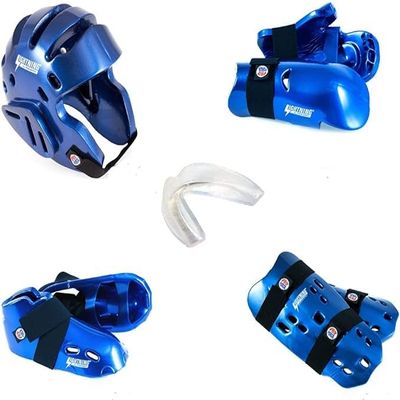 Lightning 8 Piece Deluxe Gear Set w/Shin Guards & Free Mouthpiece (Blue, Large)
