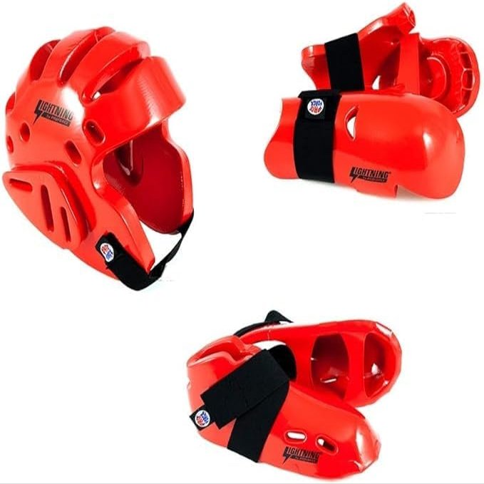 Lightning 8 Piece Deluxe Gear Set w/Shin Guards & Free Mouthpiece (Red, XLarge)