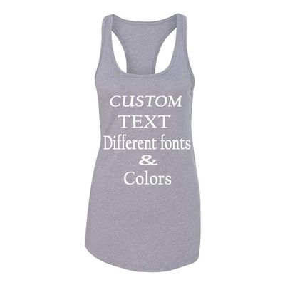 Just Customized Racer Back Tank for Ladies/Women Personalized with Your Own Text, Design Your Own Heather Grey