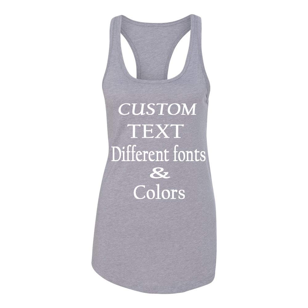 Just Customized Racer Back Tank for Ladies/Women Personalized with Your Own Text, Design Your Own Heather Grey