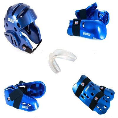 Lightning 8 Piece Deluxe Gear Set w/Shin Guards & Free Mouthpiece (Blue, Child Medium)