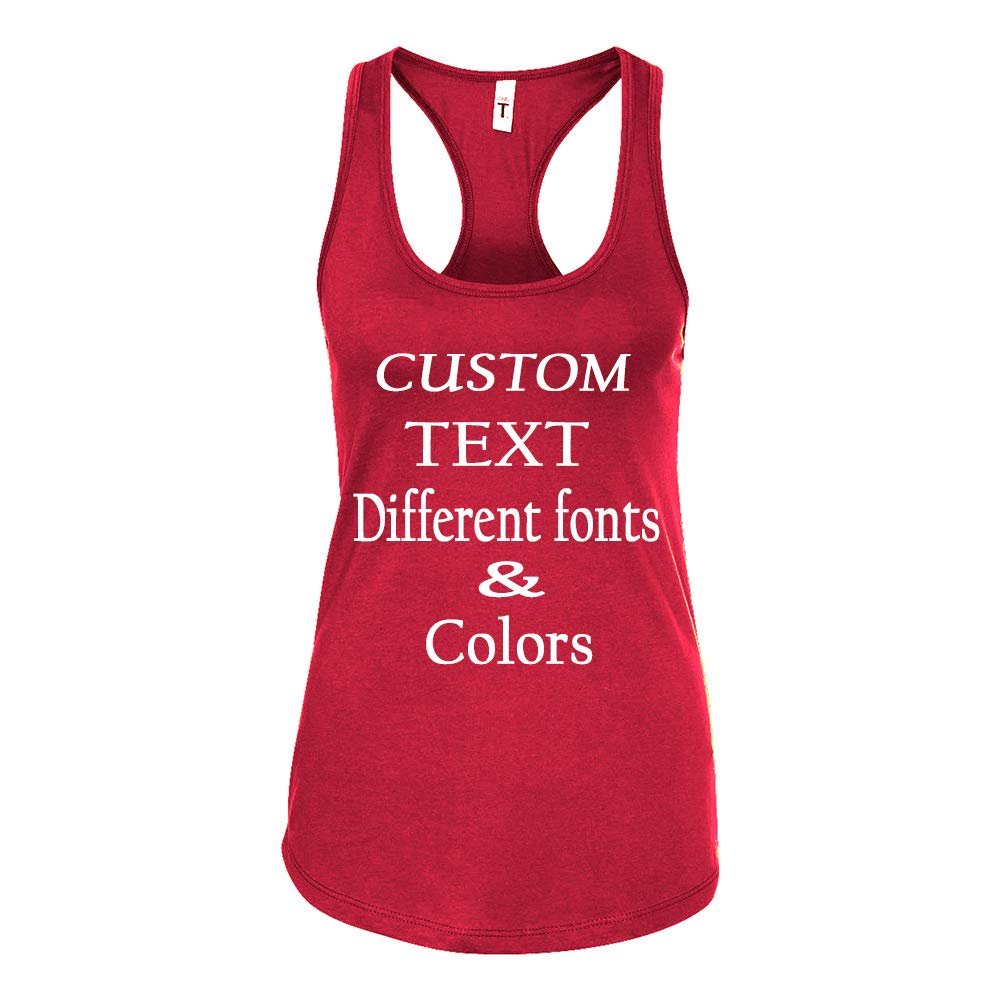 Just Customized Racer Back Tank for Ladies/Women Personalized with Your Own Text, Design Your Own Red