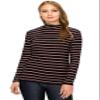 ALWAYS Women's Long Sleeve Mock Turtleneck - Premium Soft Stretch Lightweight Layer Basic Pullover Shirt Striped Top Black Mauve S view 1