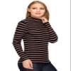 ALWAYS Women's Long Sleeve Mock Turtleneck - Premium Soft Stretch Lightweight Layer Basic Pullover Shirt Striped Top Black Mauve S view 2