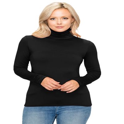 ALWAYS Women's Long Sleeve Mock Turtleneck - Premium Soft Stretch Lightweight Layer Basic Pullover Shirt Top Black L