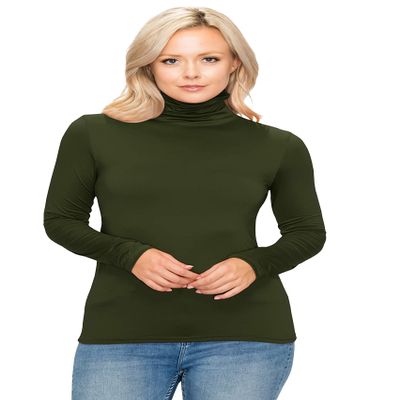 ALWAYS Women's Long Sleeve Mock Turtleneck - Premium Soft Stretch Lightweight Layer Basic Pullover Shirt Top Olive 2XL