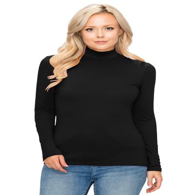 ALWAYS Women's Long Sleeve Mock Turtleneck - Premium Soft Stretch Lightweight Layer Basic Pullover Shirt Top Black M