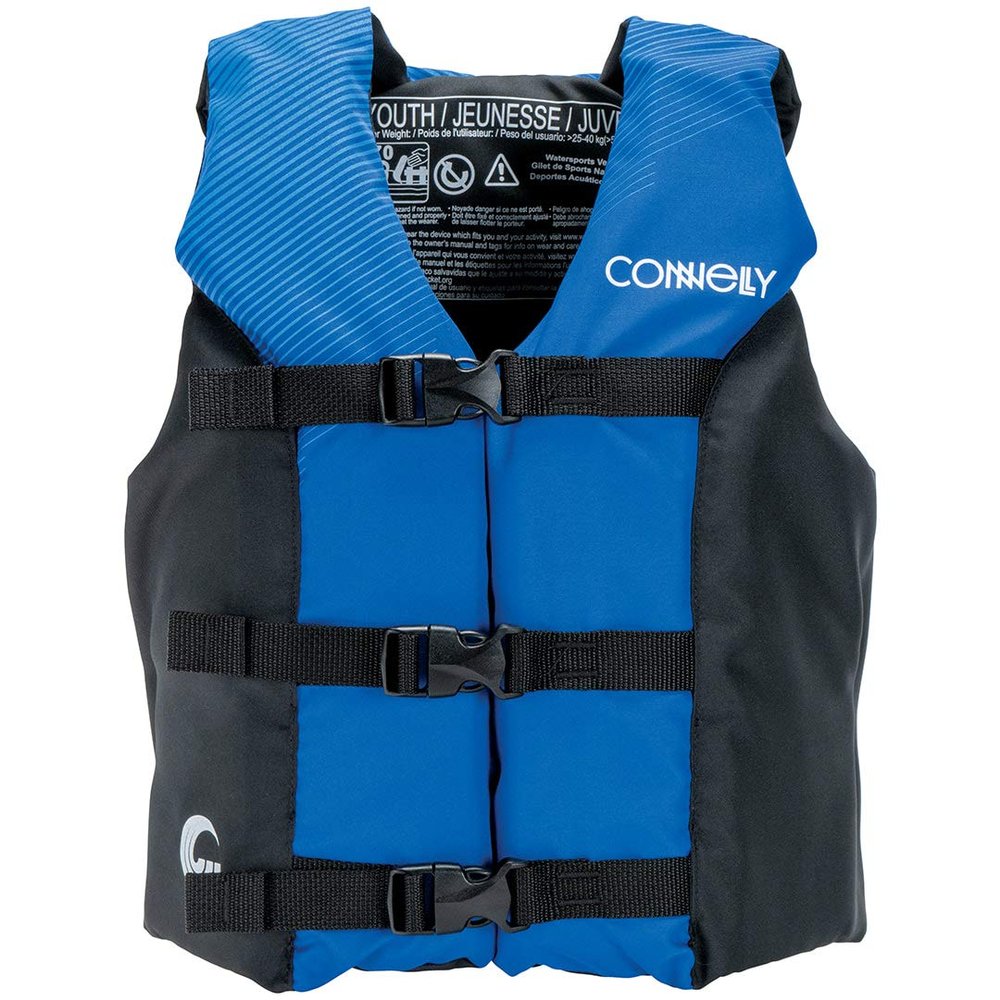 Connelly Coast Guard Approved Nylon Youth Child Water Sport Lake Boating Swimming Life Jacket PFD Vest, Blue/Black