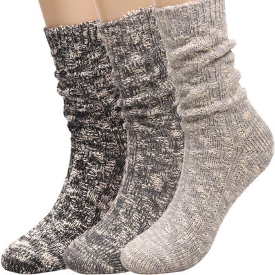 3 Pairs Women Winter Wool Cable Knit Crew Knee High Boot Socks,Size 5-11#W919 (Polyester Blend, Color B03)