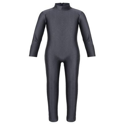 Agoky Kid's Boys Girls Full Body Unitard Long Sleeve Gymnastics Leotard Ballet Dance Tank Jumpsuit Dark Gray Mock Neck 5-6