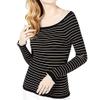 Maison Jules Womens Striped Off-The-Shoulder Pullover Sweater B/W L view 1