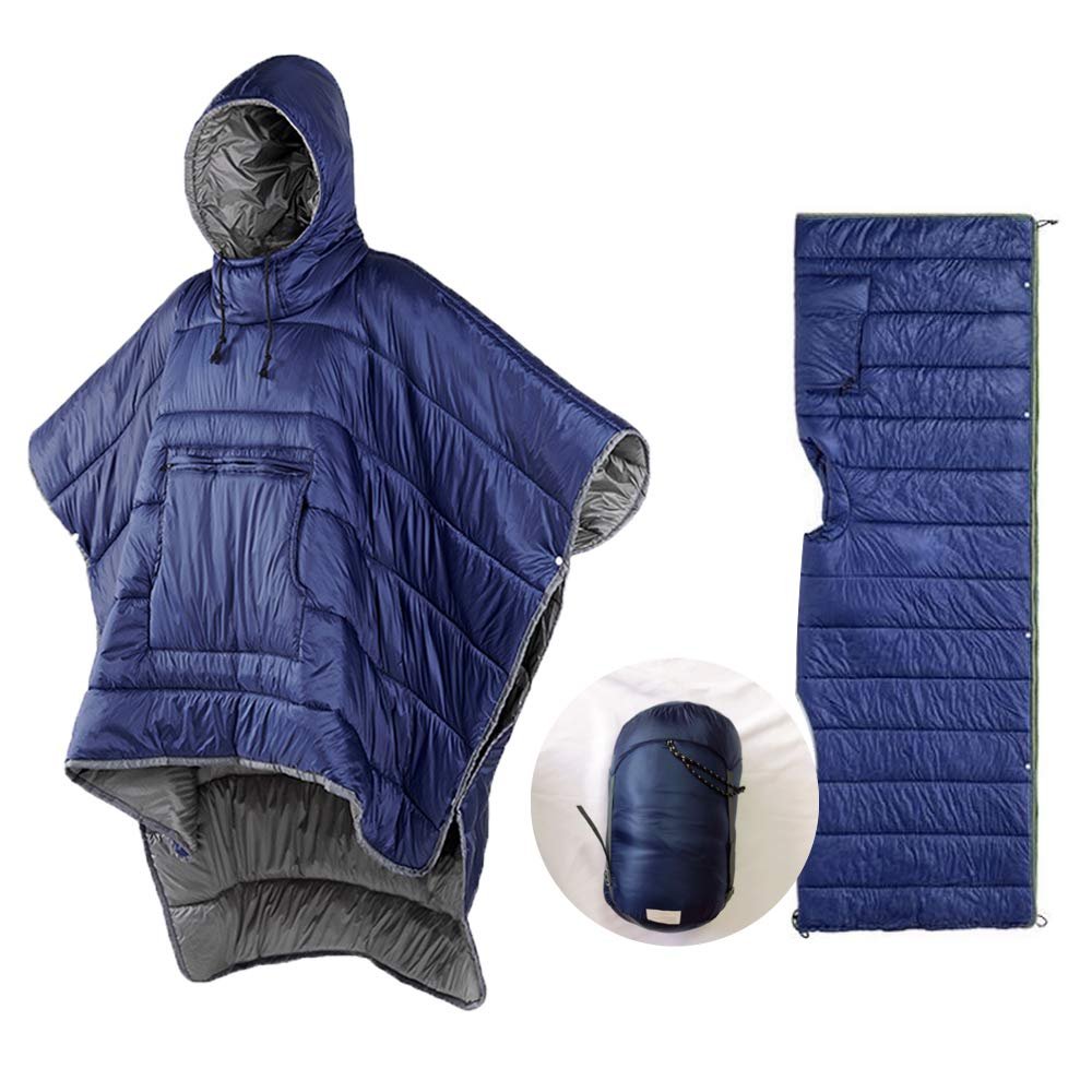 Camp Poncho Sleeping Bag Wearable Hooded Blanket - Envelope Lightweight Thermal Cloak Cape Windproof with Premium Stuff Compression Sack for Backpacking Hiking Hunting Fishing Outdoor Sport