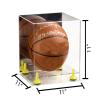 Better Display Cases Basketball Holder Clear Full Size Acrylic Display Case with Yellow Risers ,Clear Two Tiered Base ,Mirror back11 L x 11" W x 11" H (A001-YR) view 2