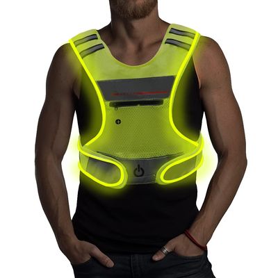 LED Reflective Vest Running Gear with Pouch, USB Charging & Ultralight Reflective Safety Vest | Large Pocket & Adjustable Waist for Night Running Cycling - 3 LED Glowing Modes Reflector Strips