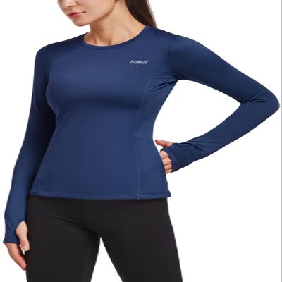 baleaf Women's Thermal Shirts Long Sleeve Workout Tops Running Athletic Zipper Pocket Fleece Lined Cold Weather Gear Winter Thumbholes Navy XXL