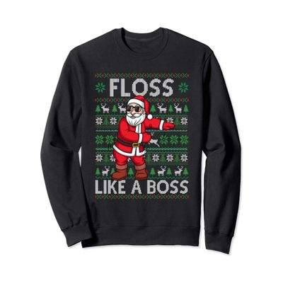 Floss Like A Boss Flossing - Santa On Ugly Christmas Sweater Sweatshirt