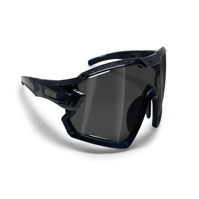 Bertoni Sport Sunglasses Cycling MTB Running Ski Golf Sport Sunglasses Cycling MTB Running Ski Golf Removable Sport Prescription Carrier Included mo mod. QUASAR (Black/Silver Mirror)
