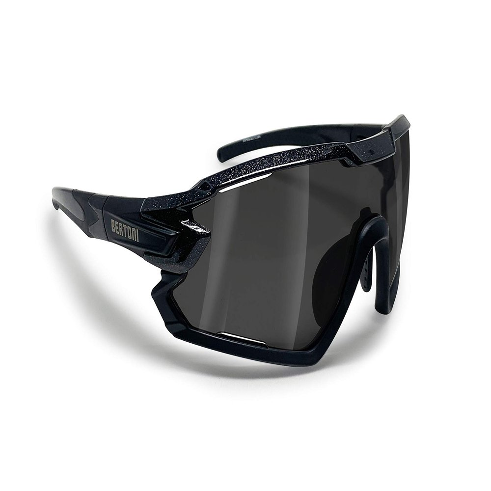 Bertoni Sport Sunglasses Cycling MTB Running Ski Golf Sport Sunglasses Cycling MTB Running Ski Golf Removable Sport Prescription Carrier Included mo mod. QUASAR (Black/Silver Mirror)