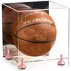 Better Display Cases Basketball Holder Clear Full Size Acrylic Display Case with Pink Risers ,Clear Two Tiered Base ,Mirror Back,11" L x 11" W x 11" H (A001-PNR) view 1