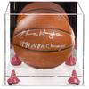 Better Display Cases Basketball Holder Clear Full Size Acrylic Display Case with Pink Risers ,Clear Two Tiered Base ,Mirror Back,11" L x 11" W x 11" H (A001-PNR) view 3