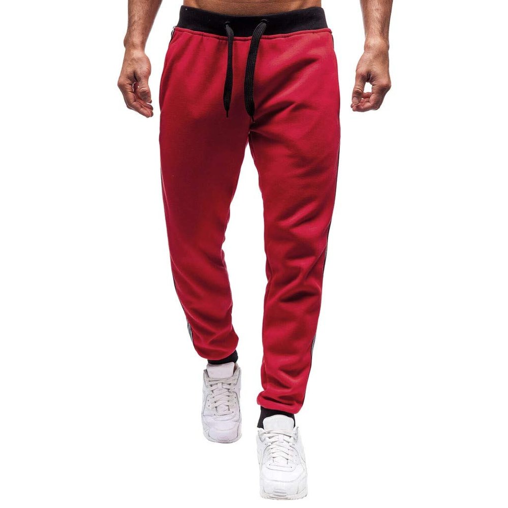 WUAI-Men Fashion Jogger Athletic Pants - Classic Gym Sport Pants Bodybuilding Workout Running Slim Fit Sweatpants(Red,X-Large)