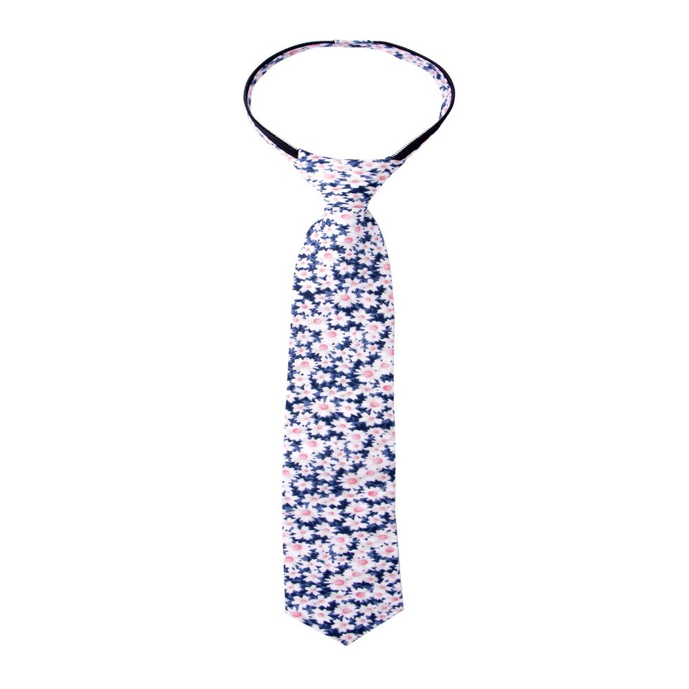 Spring Notion Boys' Cotton Floral Skinny Zipper Tie, Blue/Pink Small