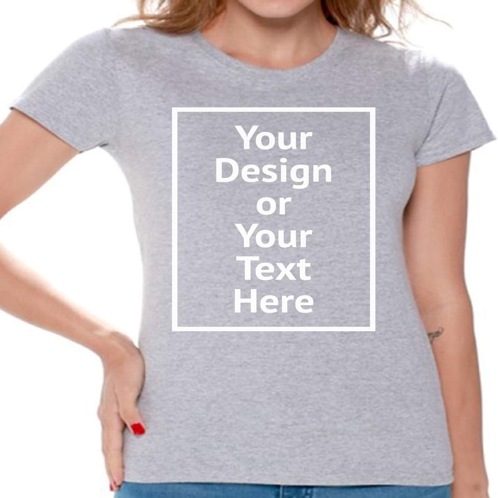 Awkward Styles Personalized Shirt Women DIY Your Own Photo Image or Text Custom T-Shirt Front/Back Print Grey S