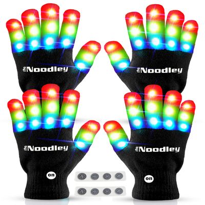 The Noodley 2 Pair Kids LED Light Up Gloves Gifts for Children Boys and Girls Glow Christmas Stuffer Boy Toys