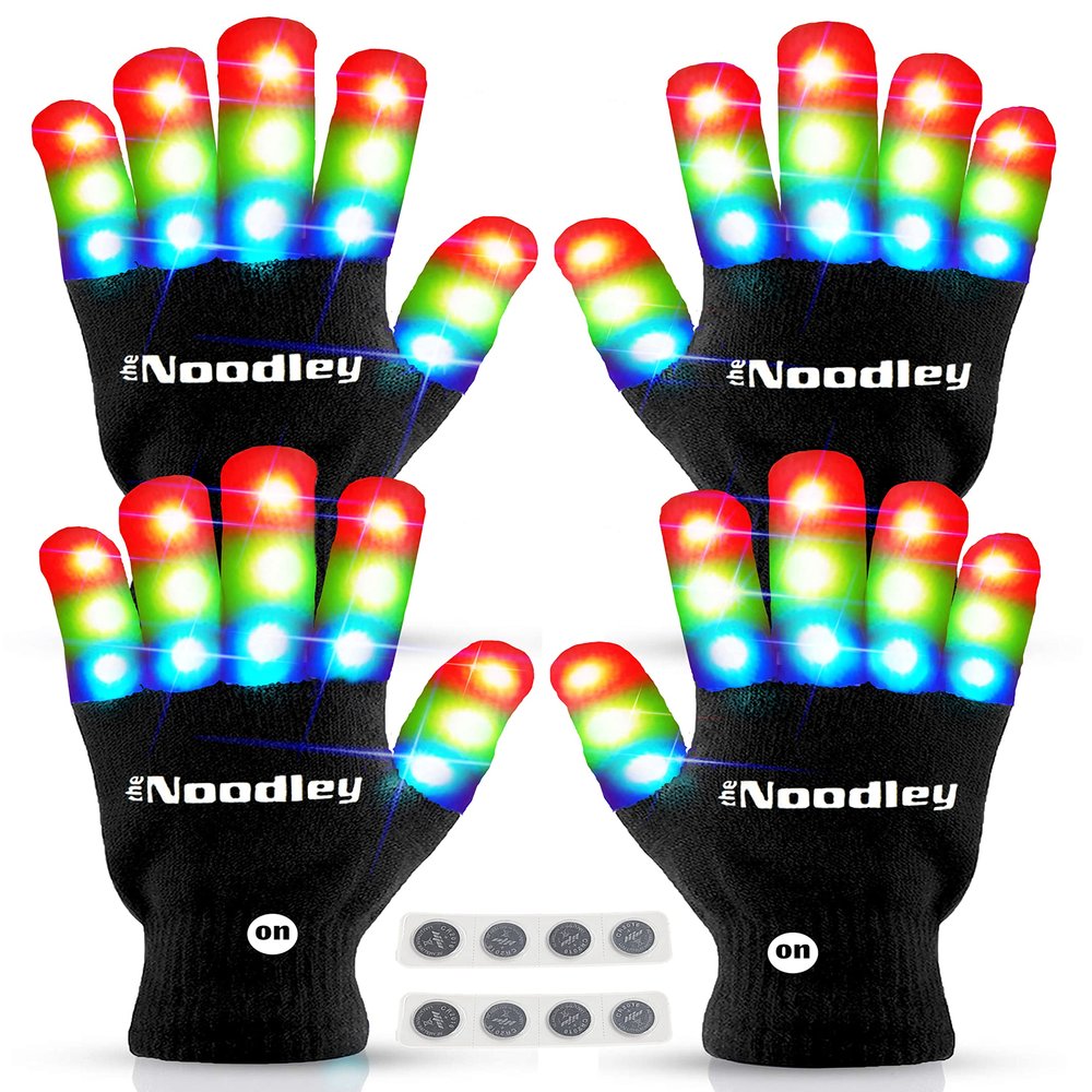The Noodley 2 Pair Kids LED Light Up Gloves Gifts for Children Boys and Girls Glow Christmas Stuffer Boy Toys