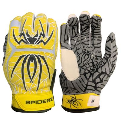 Spiderz Adult Hybrid Batting Glove Silicone Web Palm (Yellow/Black/White, Adult X-Large)