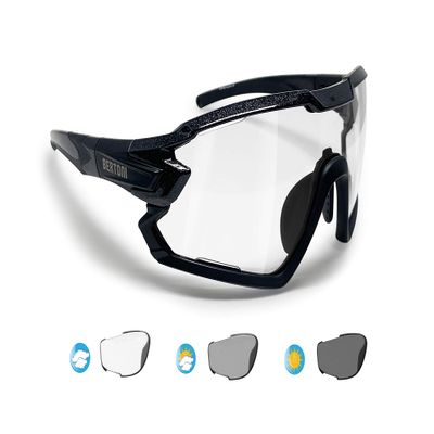 Bertoni Sport Sunglasses Cycling MTB Running Ski Golf Sport Sunglasses Cycling MTB Running Ski Golf Removable Sport Prescription Carrier Included mod mod. QUASAR (Black/Photochromic)