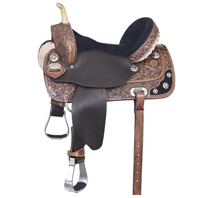 HILASON Western Horse Treeless Trail Barrel American Leather Saddle | for Horses