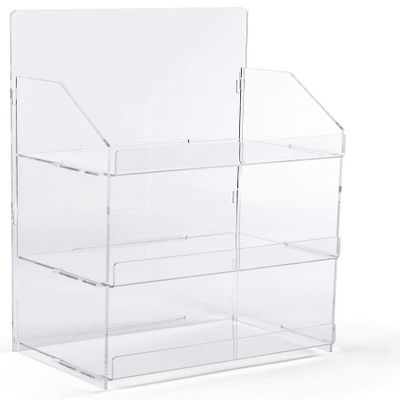 Displays2go Countertop Acrylic Display Case, 3-Tier Clear (ACKNDSQLG)