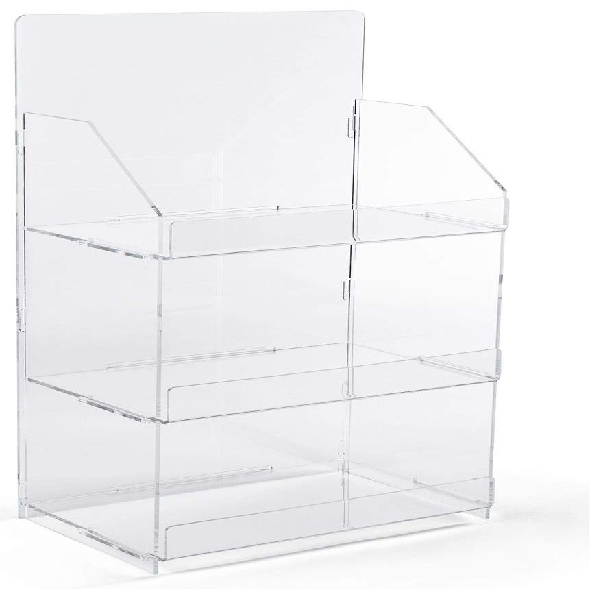 Displays2go Countertop Acrylic Display Case, 3-Tier Clear (ACKNDSQLG)