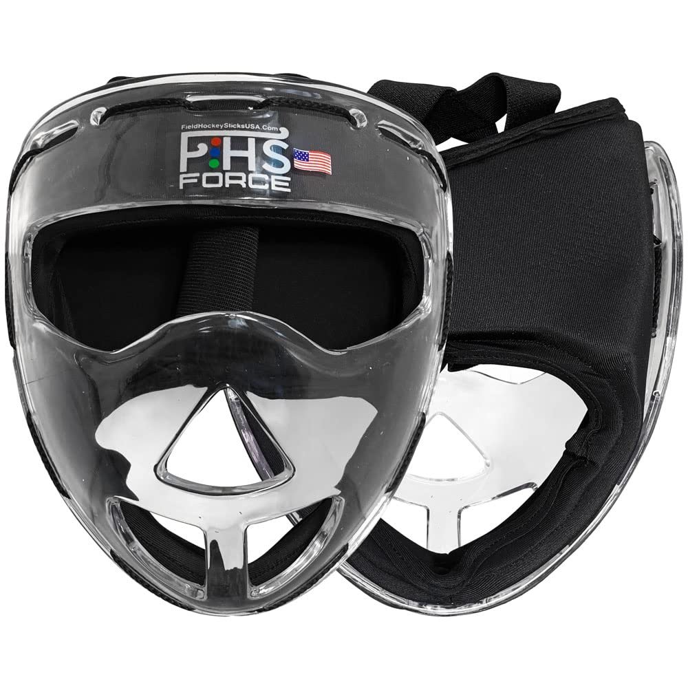 Field Hockey Face Mask Clear Transparent Penalty Corner Protection Black Padding (Junior)