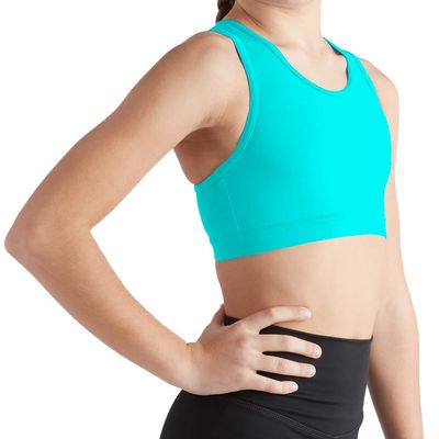 Liakada Girls Stylish & Supportive Basic Sports Bra with Integrated Bra Shelf Liner Dance, Gym, Yoga, Cheer! (Youth X-Large, Turquoise)