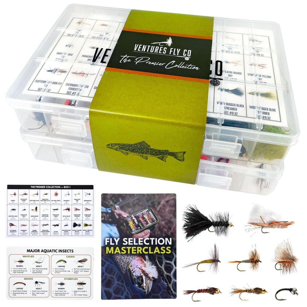 Ventures Fly Co. | 122 Premium Hand Tied Fly Fishing Flies Assortment | Two Fly Boxes Included | Dry, Wet, Nymphs, Streamers, Wooly Buggers, Terrestrials | Trout, Bass Lure Set, Kit, Gift