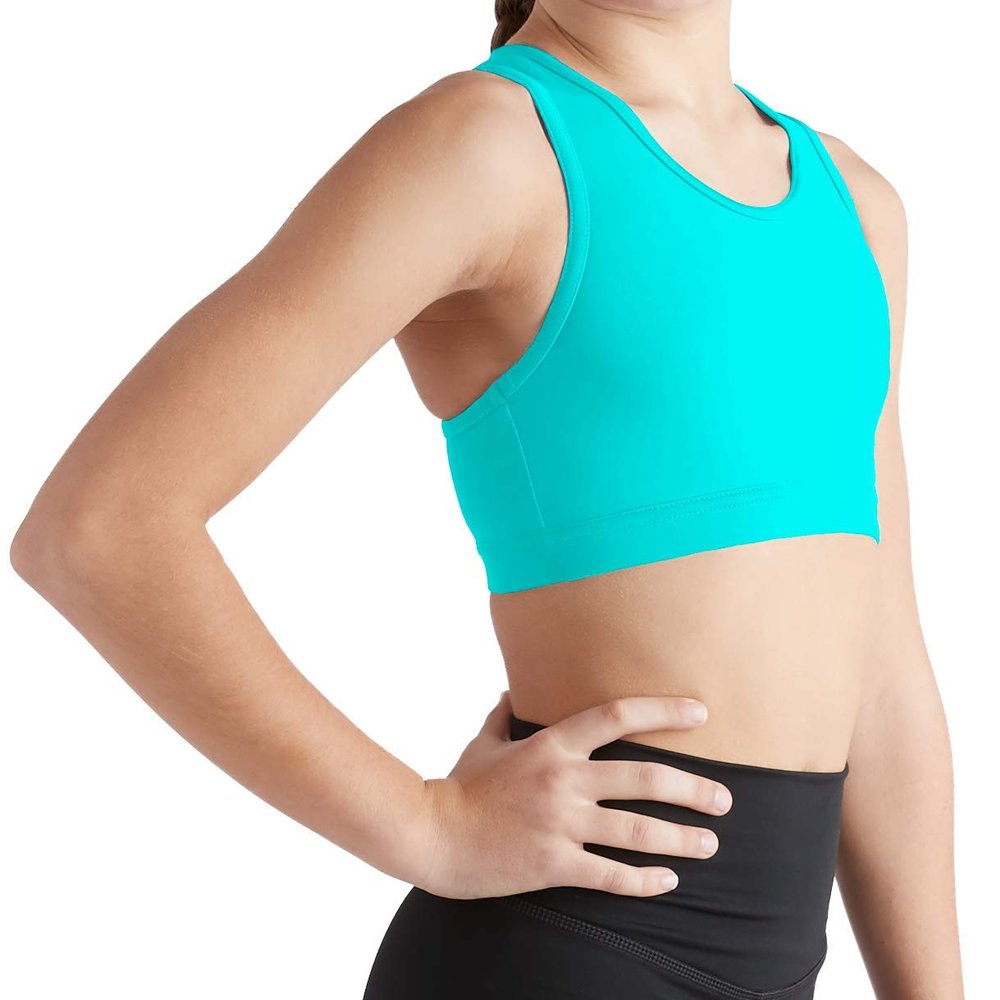 Liakada Girls Stylish & Supportive Basic Sports Bra with Integrated Bra Shelf Liner Dance, Gym, Yoga, Cheer! (Yout X-Large, Turquoise)