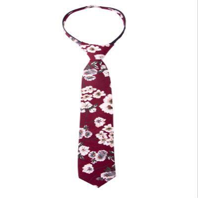 Spring Notion Boys' Cotton Floral Skinny Zipper Tie, Burgundy Small