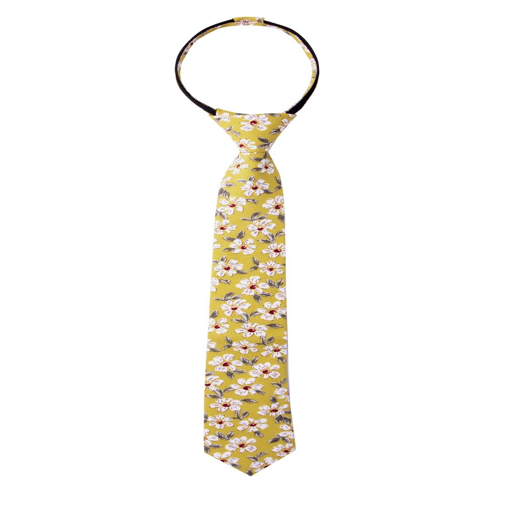 Spring Notion Boys' Cotton Floral Skinny Zipper Tie, Mustard Large