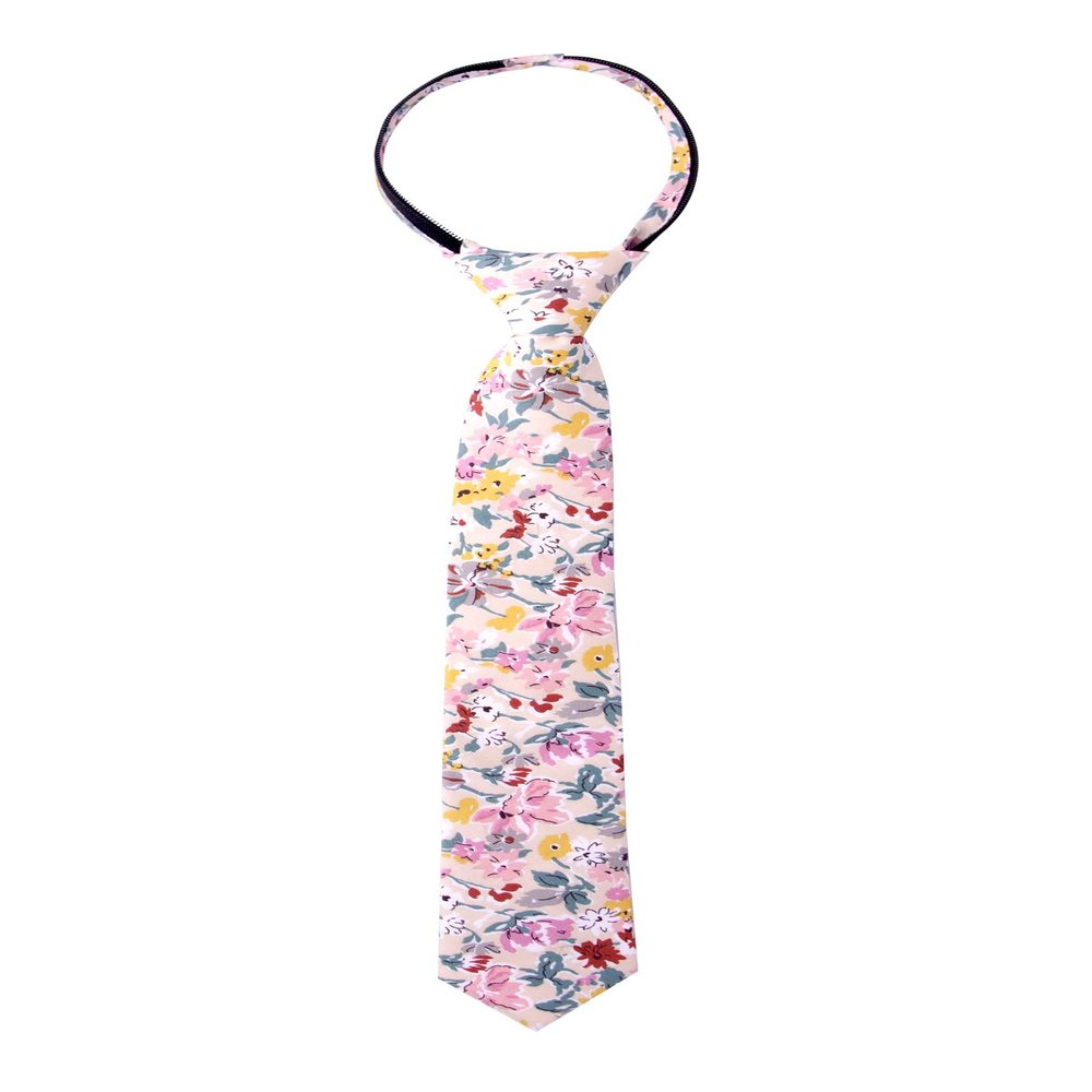 Spring Notion Boys' Cotton Floral Skinny Zipper Tie, Ivory Small